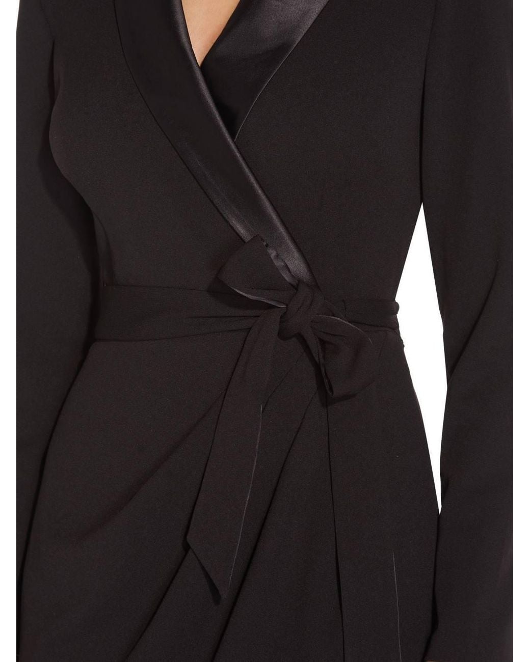 Adrianna Papell Black Knit Crepe Tuxedo Wrap Dress