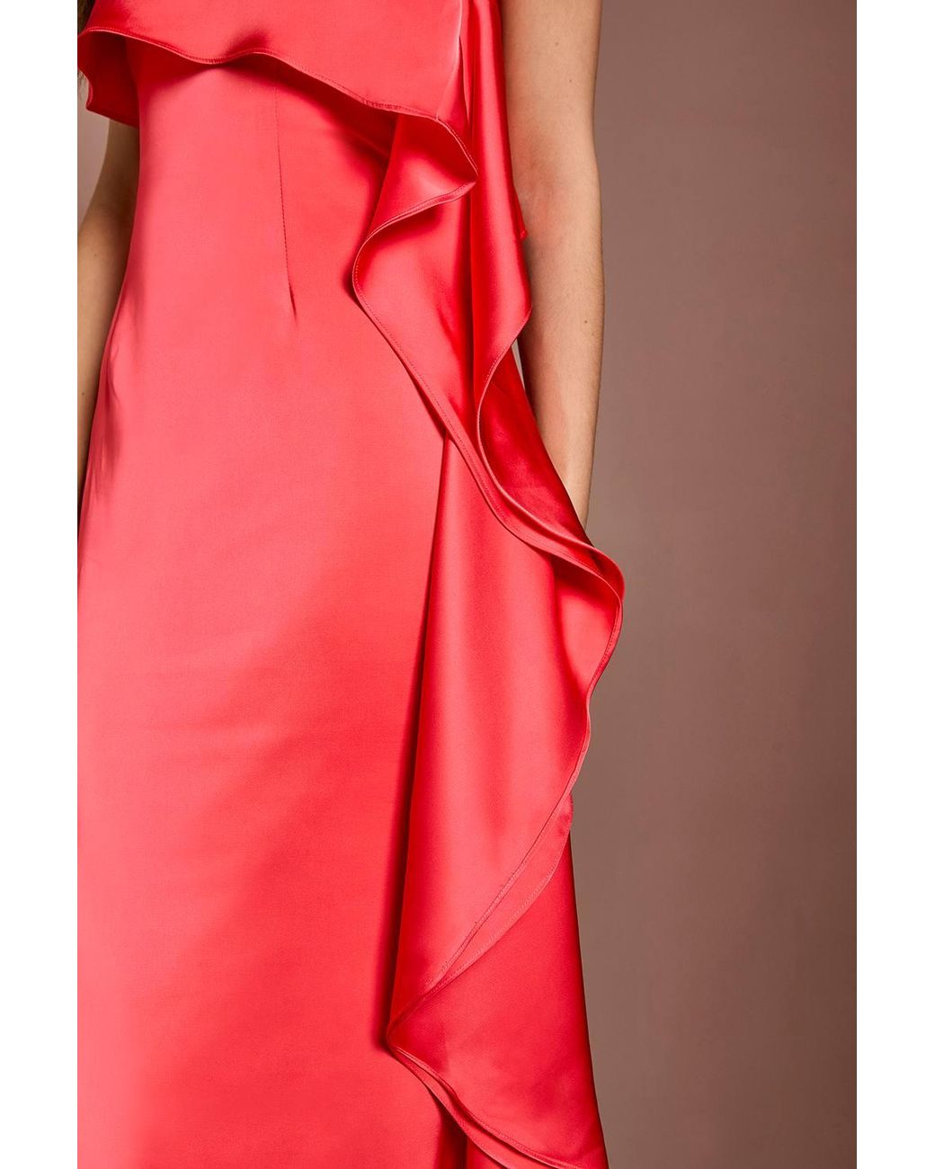 Coast Red Waterfall One Shoulder Satin Maxi Dress