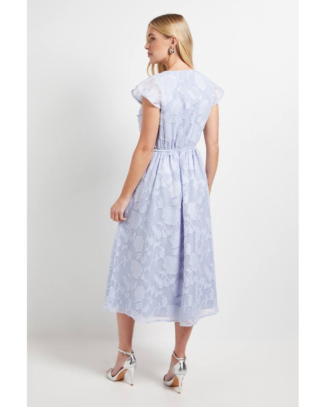 Wallis Blue Petite Floral Burn Out Ruffle Midi Dress