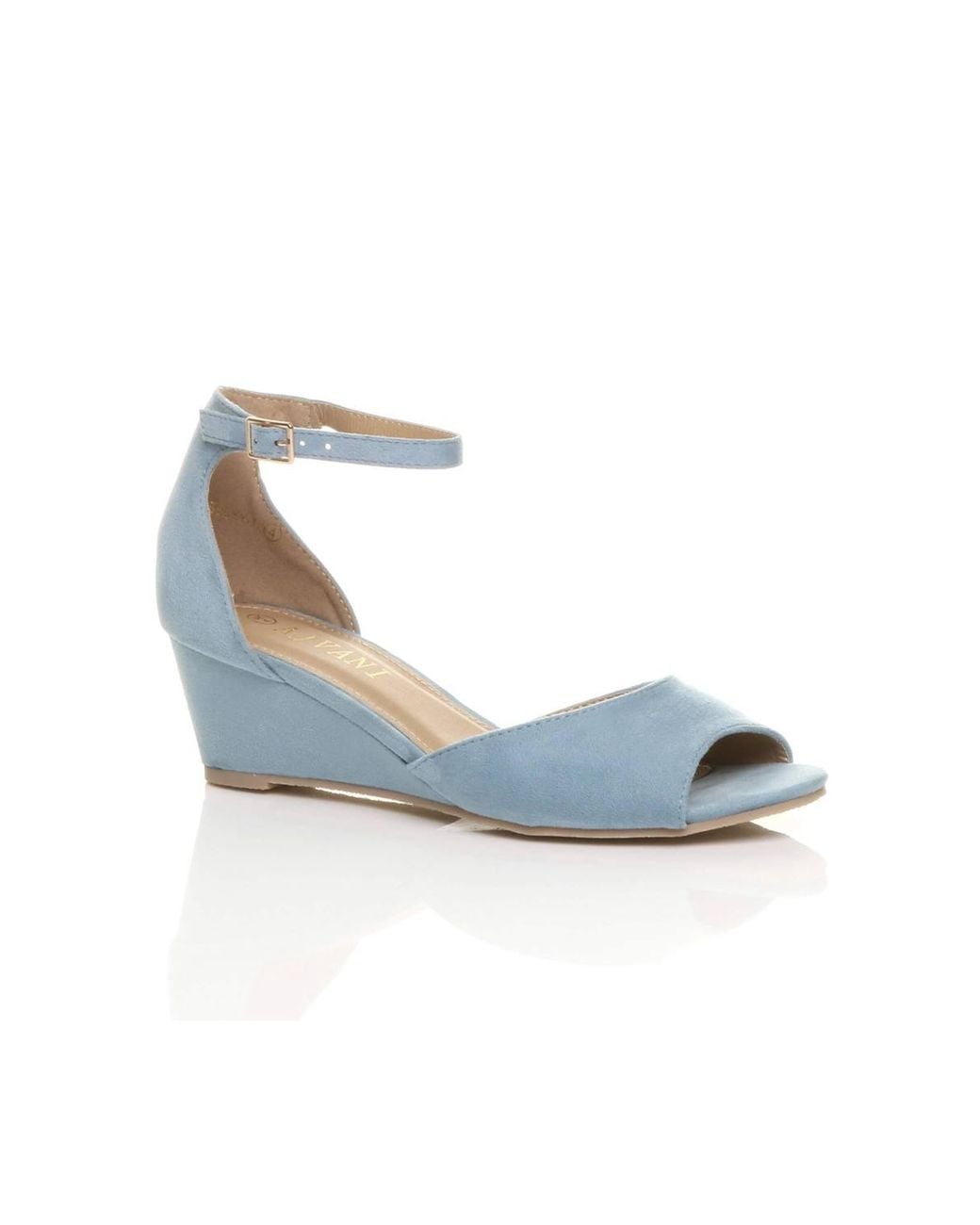 AJVANI Blue Mid Wedge Heel Ankle Strap Sandals