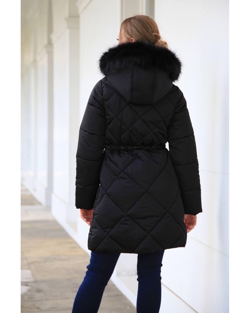 Double Second Black Lux Satin Long Puffer Coat