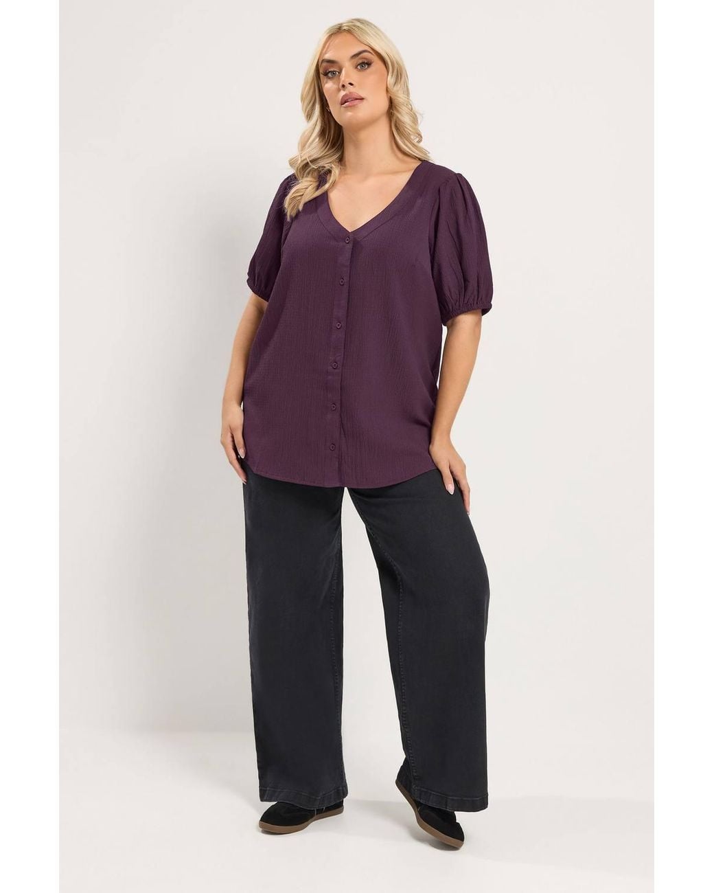 Yours Purple Button Textured Blouse