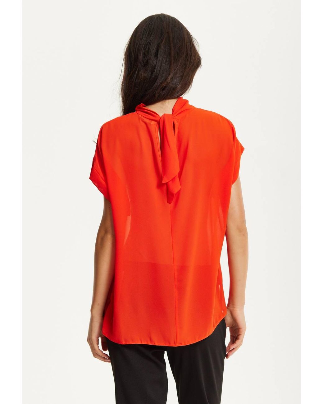 Liquorish Red High Neck Tie Back Top