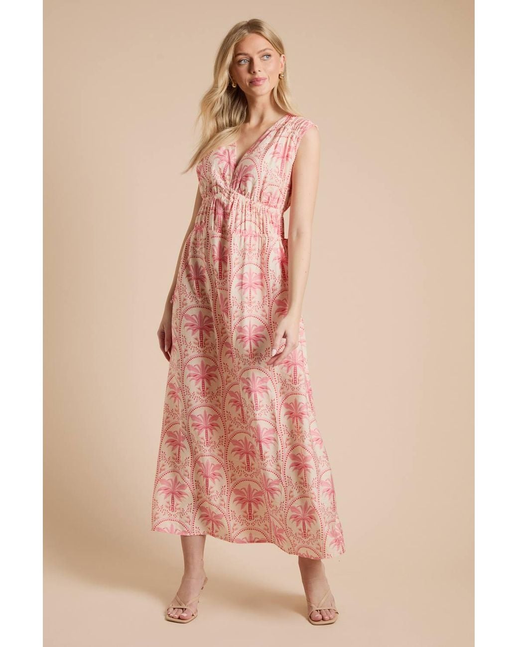 Dorothy Perkins Pink Palm Printed Side Tie V Neck Maxi Dress