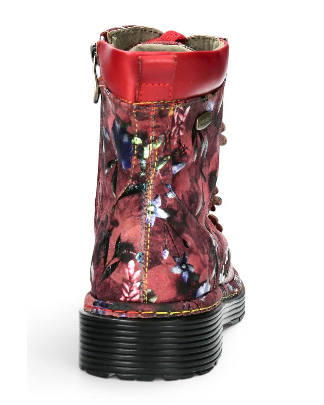 Infinity Leather Red Gothic Victorian Floral Leather Lace-Up Boots