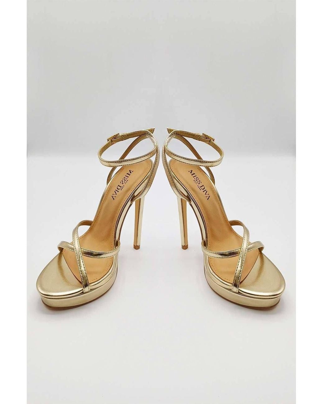 Miss Diva Metallic Kalilah Crossover Strap Platform Heeled Sandals