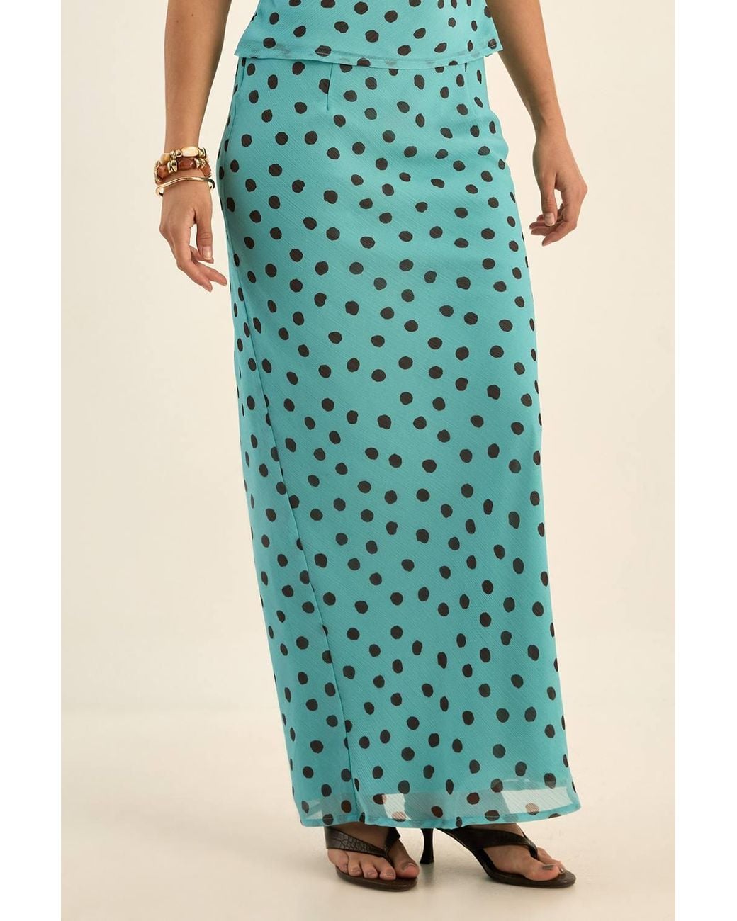 Nasty Gal Blue Chiffon Polka Dot Bias Maxi Skirt Co-Ord