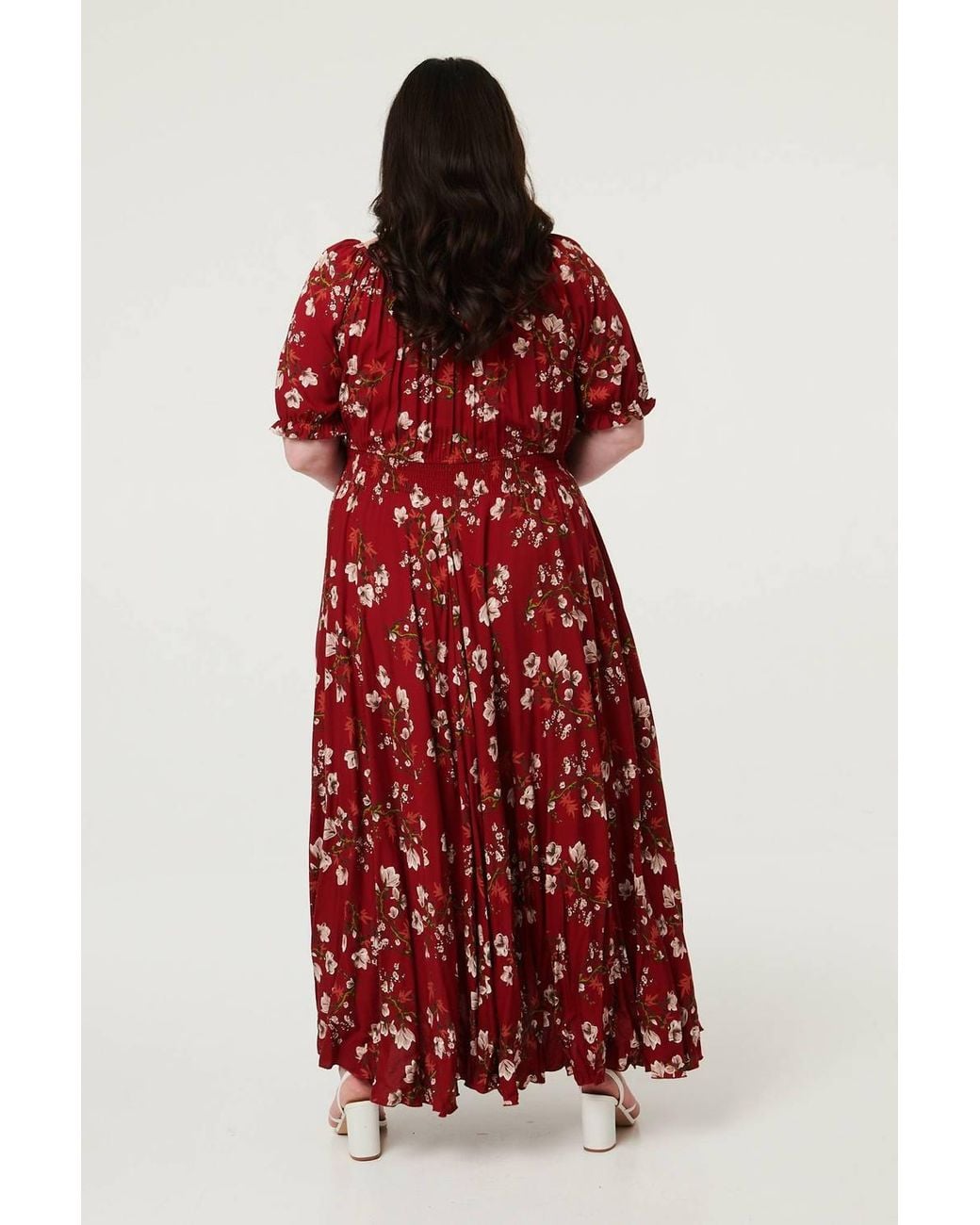 Izabel London Red Curve Floral Bardot Empire Maxi Dress