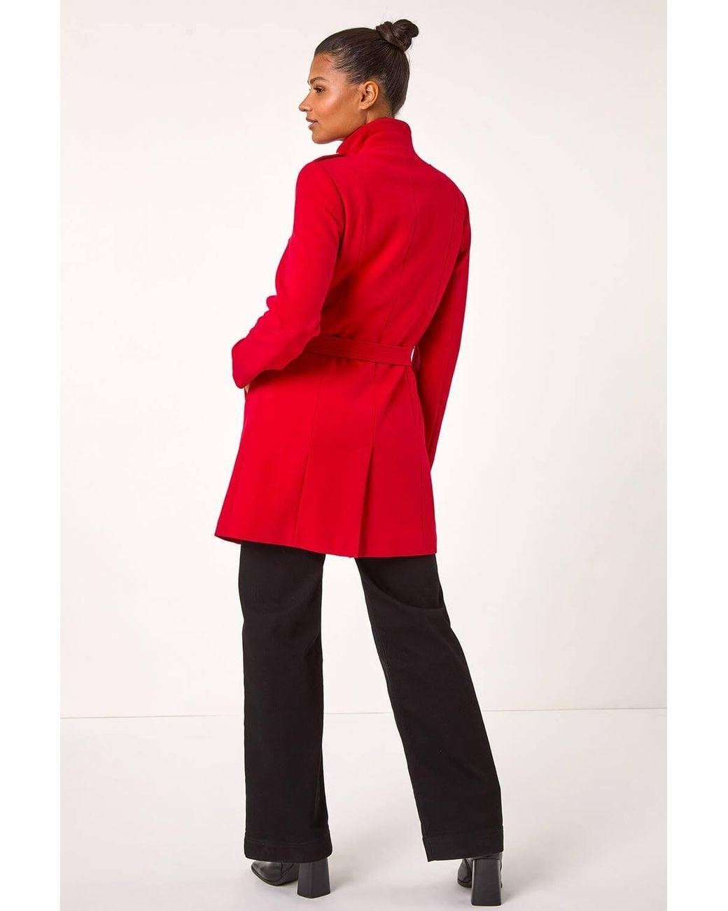 Roman Red Funnel Neck Buttoned Coat