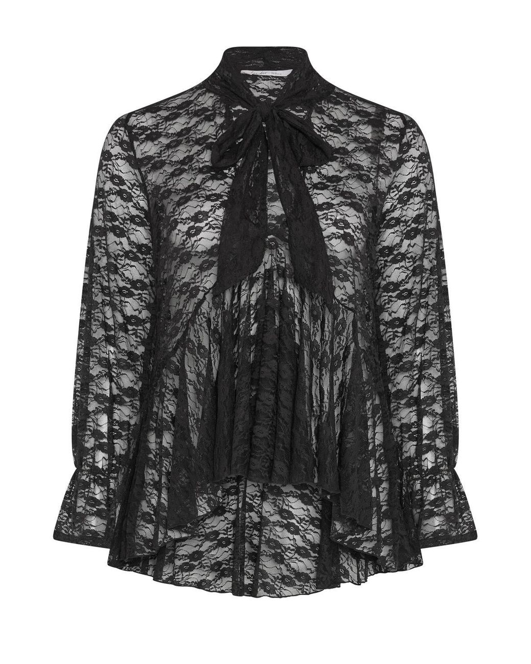 Yours Black Flared Lace Peplum Tie Neck Blouse