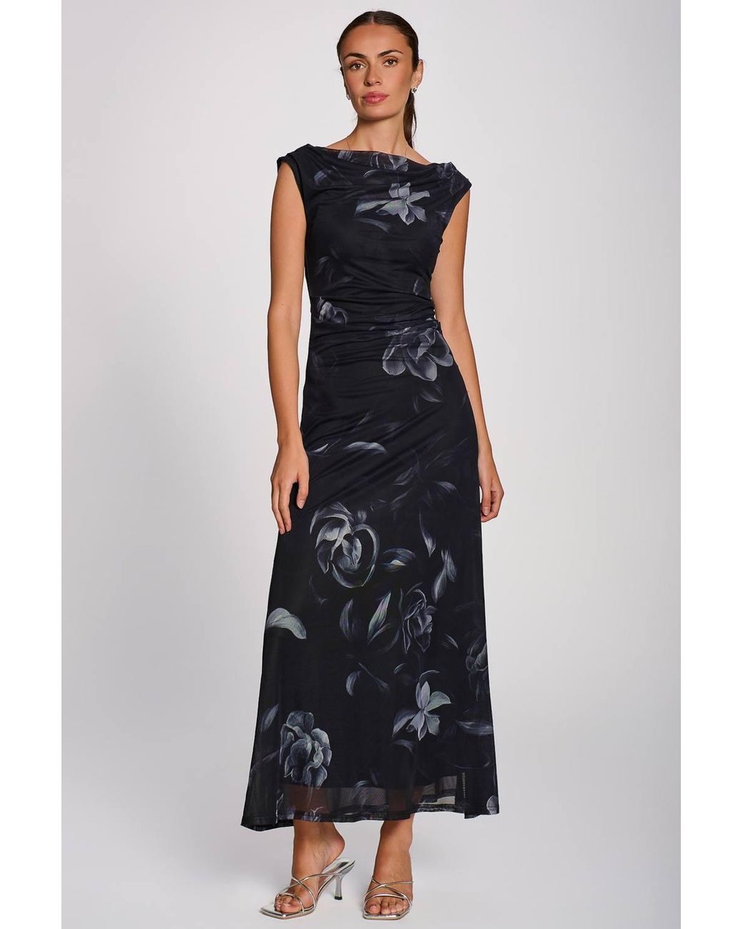 Jolie Moi Black Multiway Neckline Mesh Maxi Dress