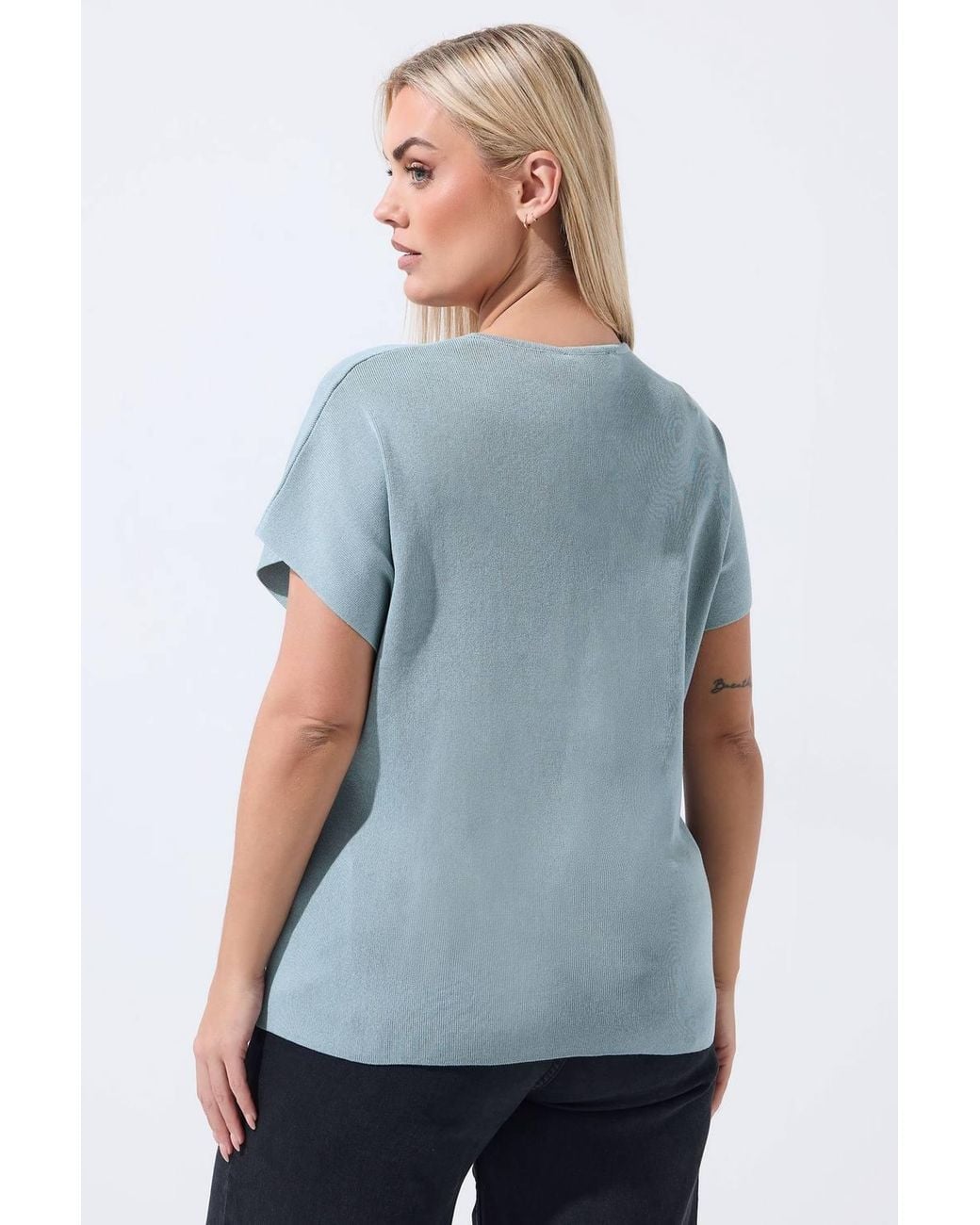Yours Blue Short Sleeve Knitted Top