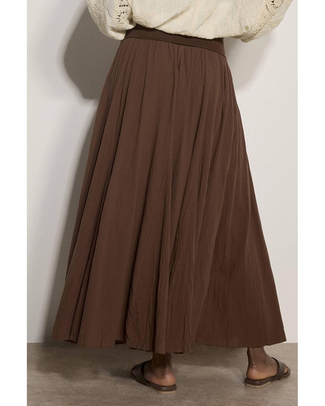 Apricot Brown Jersey Waistband Cotton Midaxi Skirt