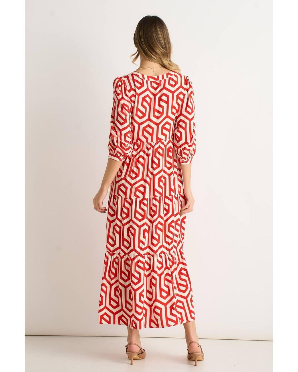 Gini London Red Geo Print Smock Maxi Dress