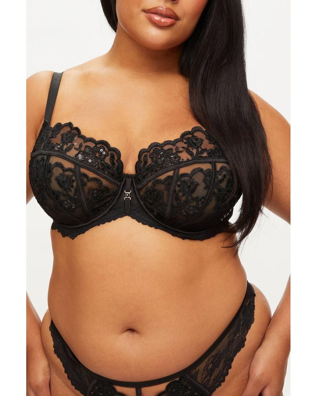 Ann Summers Black Icon Sequin Non Padded Plunge Bra