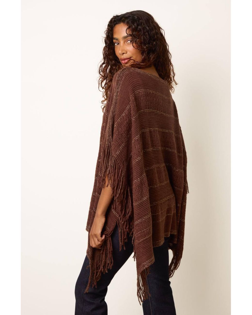 Blue Vanilla Brown Sleeveless Round Neck Poncho