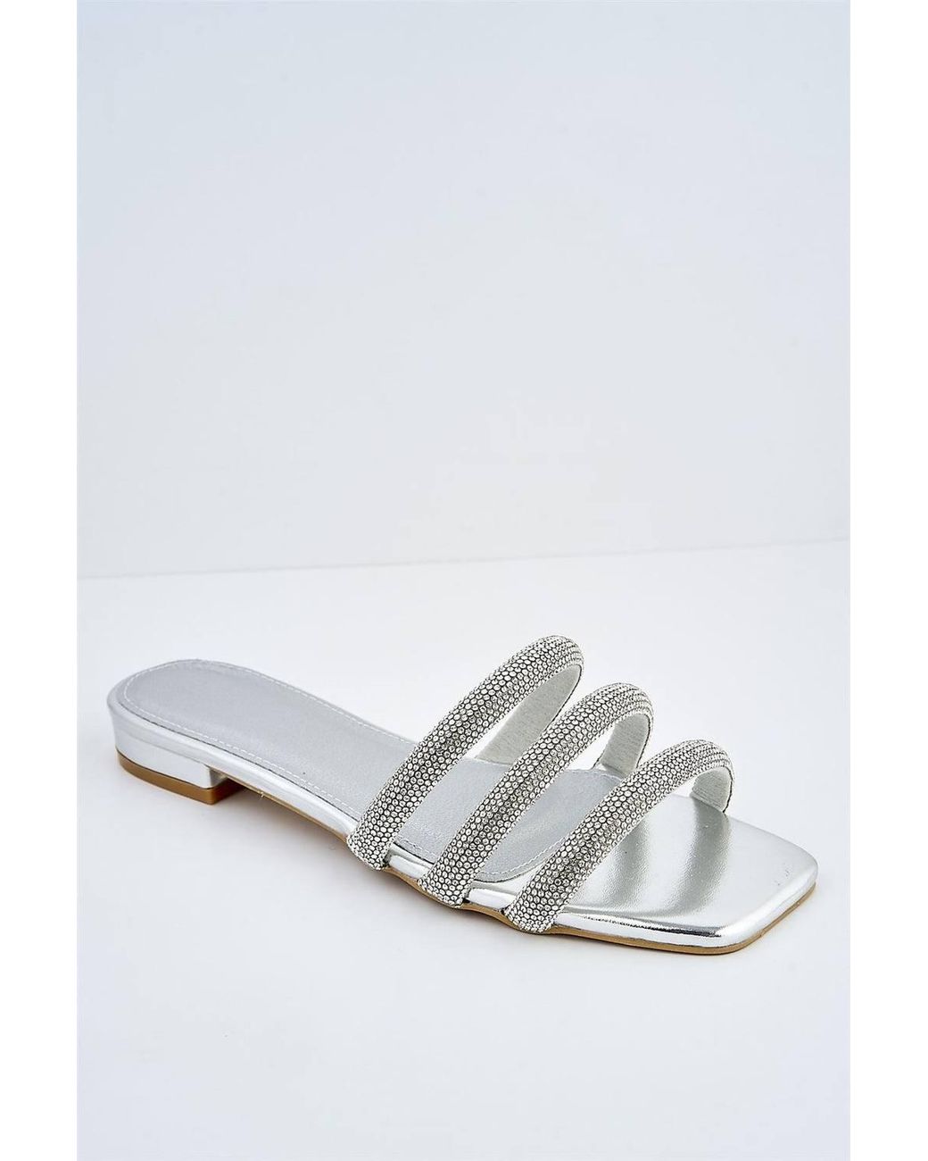 Miss Diva White Lydia Diamante Band Sliders