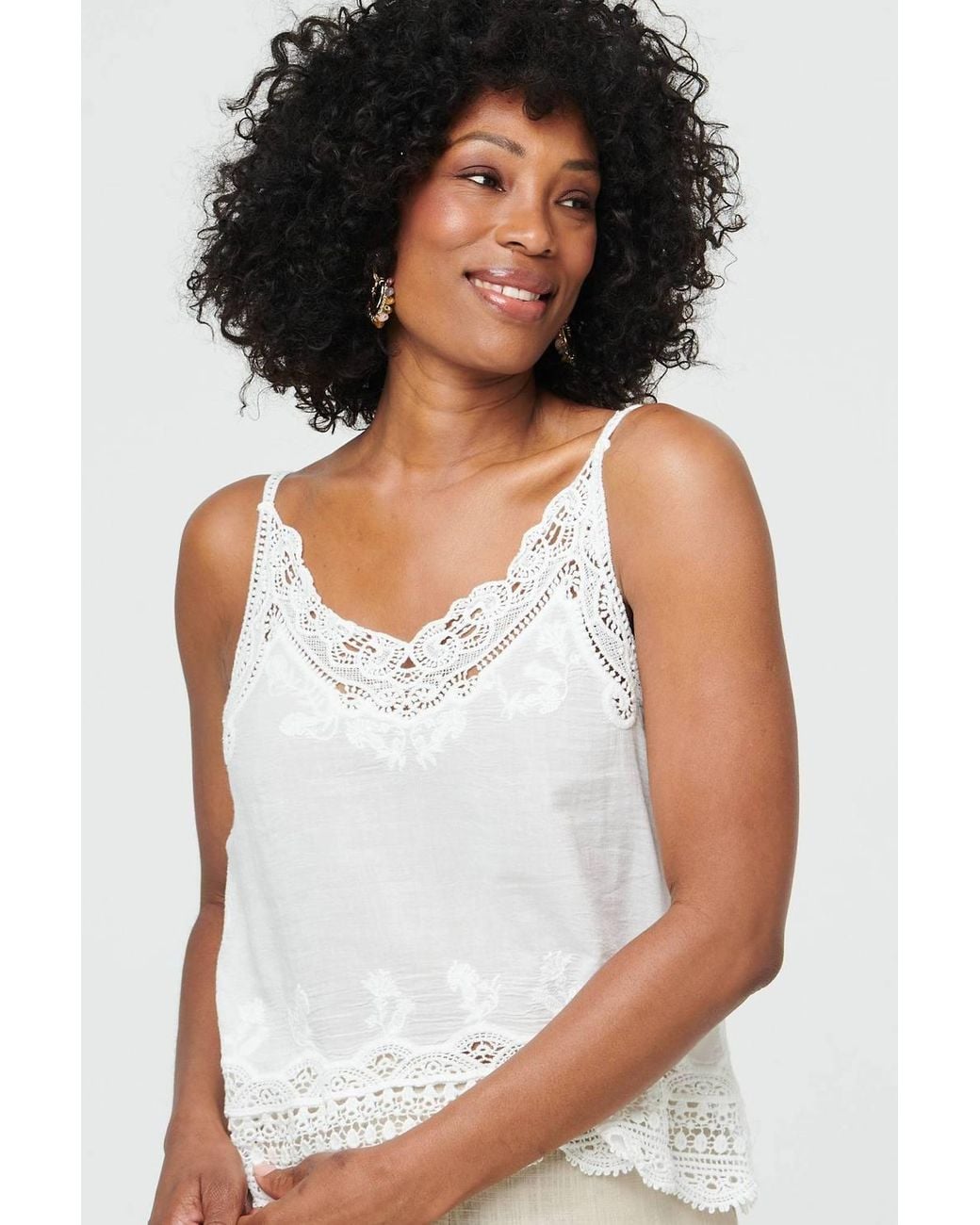 Izabel London White Lace Trim Sleeveless Cami Top