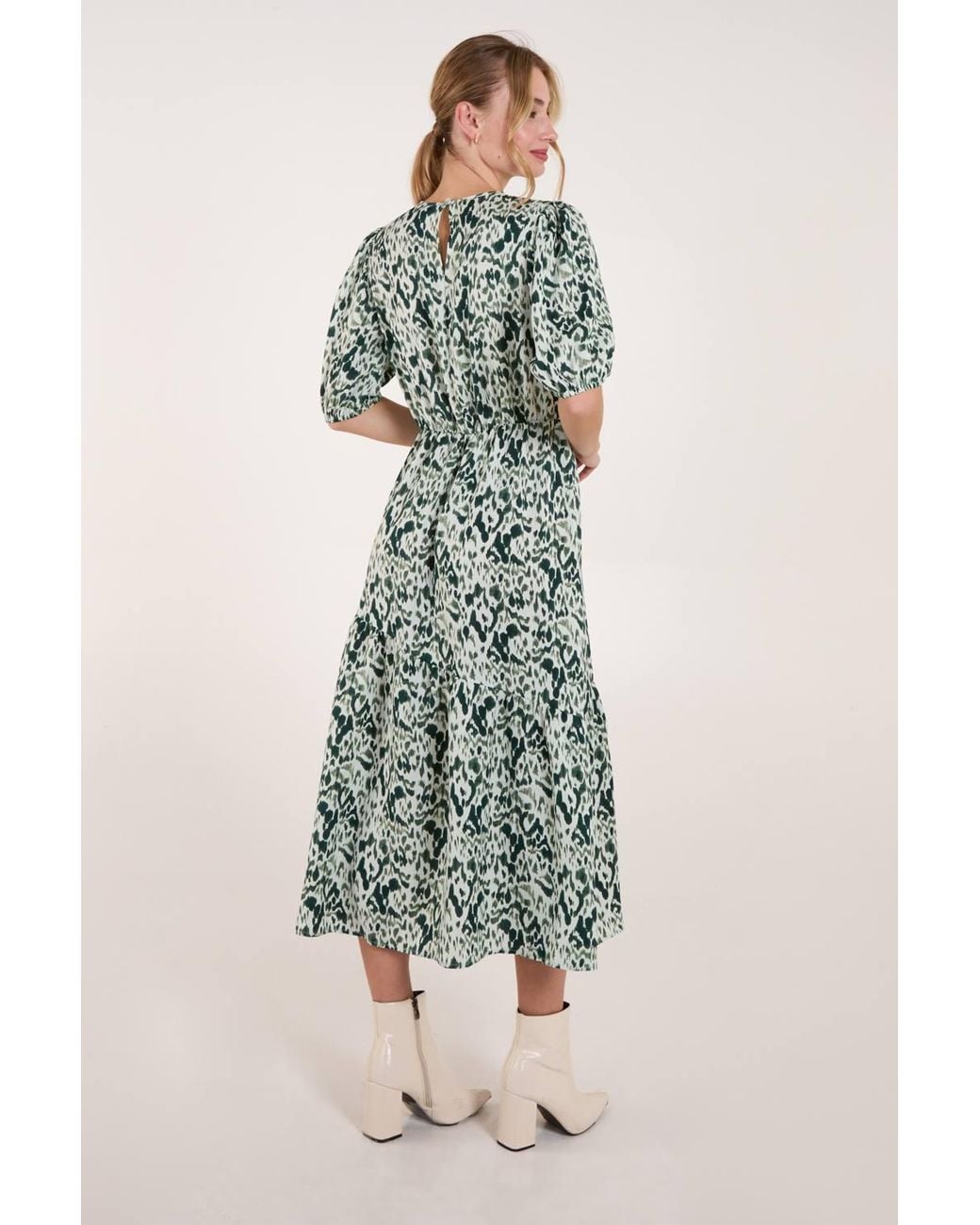 Blue Vanilla Green Abstract Elasticated Tie Waist Midi Dress