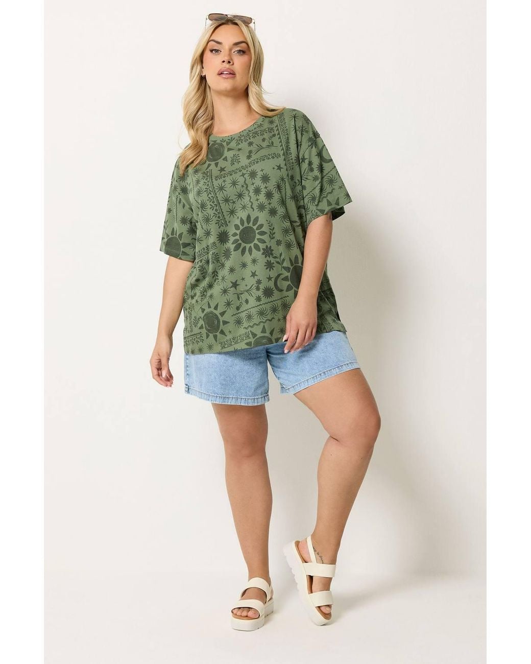 Yours Green Summer Print Boxy T-Shirt