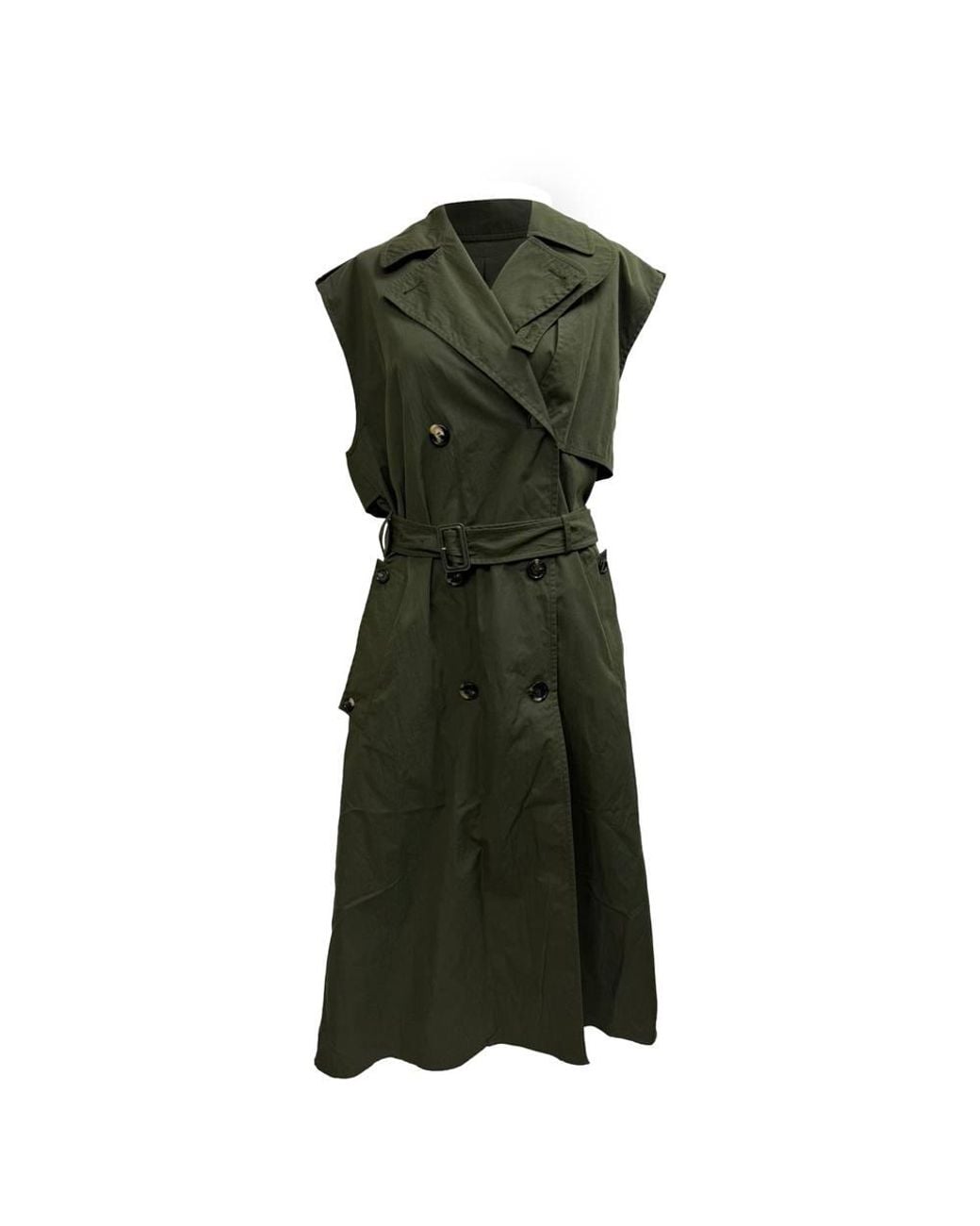 Bottega Veneta Green Preloved Double-Breasted Sleeveless Trench Coat
