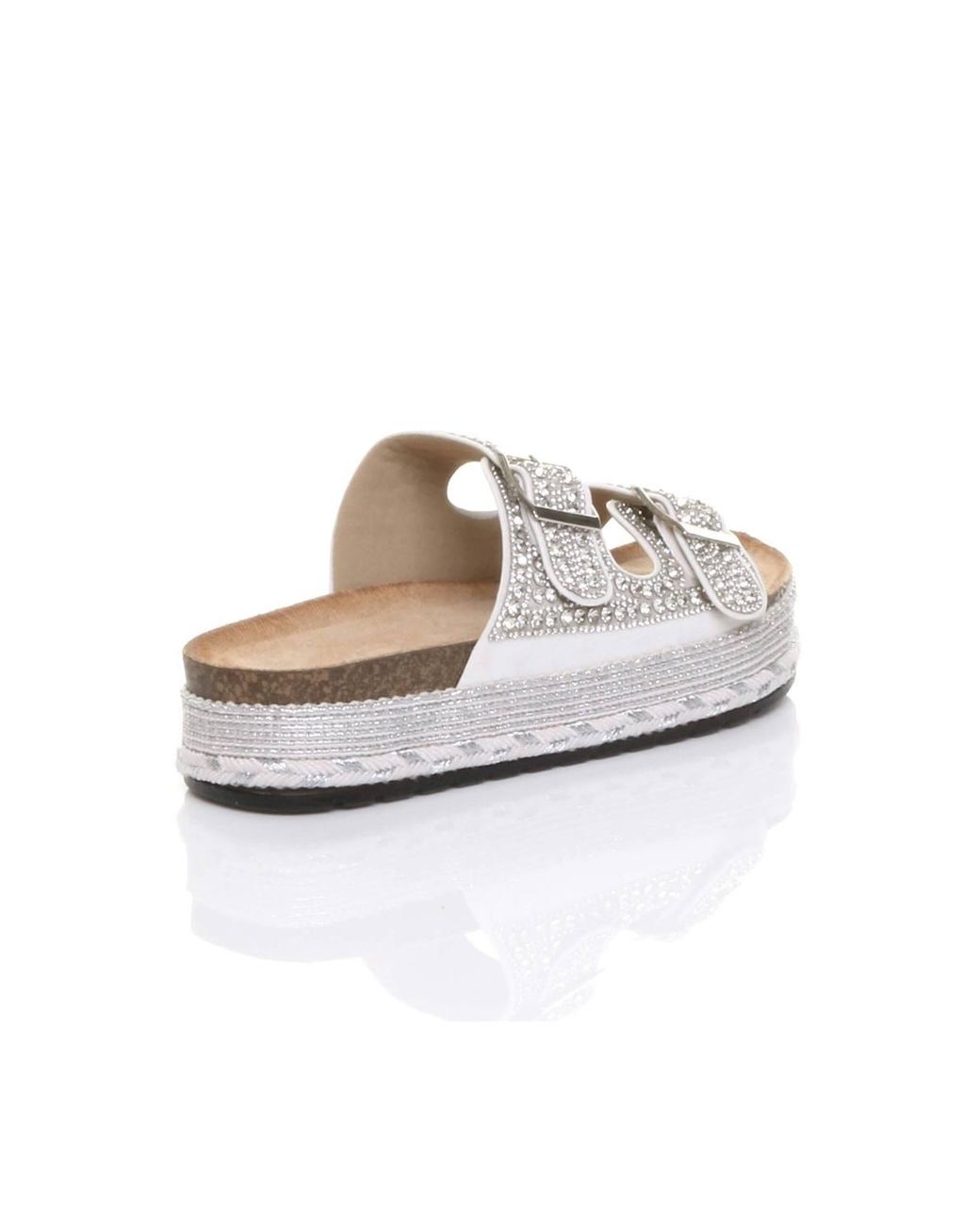 AJVANI White Platform Chunky Sole Diamante Buckle Footbed Sandals