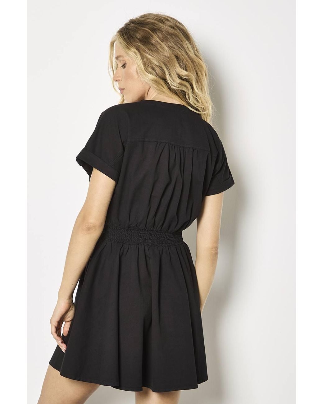 Apricot Black Zip Detail Cotton Blend Mini Dress