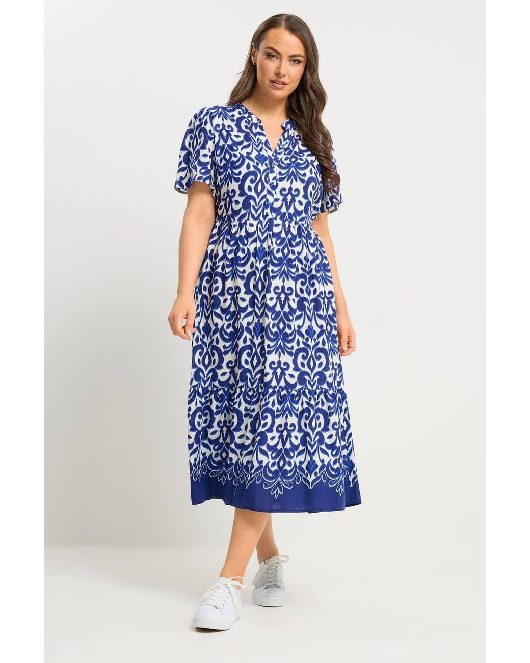 Yours Blue Abstract Half Placket Dress