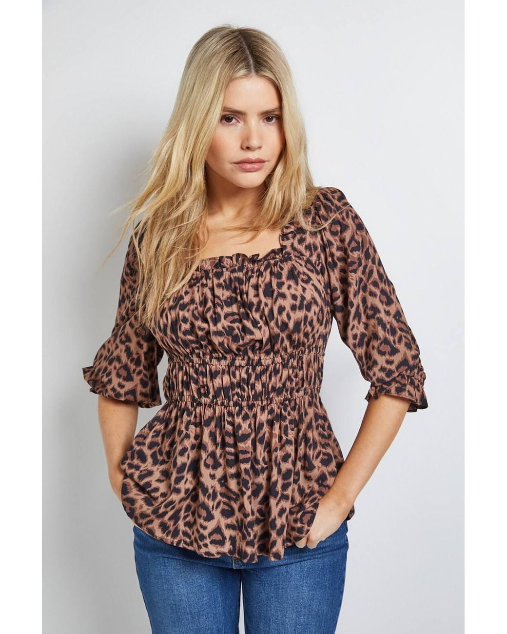 Dorothy Perkins Multicolor Square Neck Blouson Sleeve Top