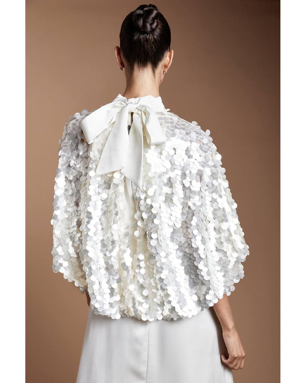 Coast White Couture Disk Sequin Cape Detail Satin Maxi Dress