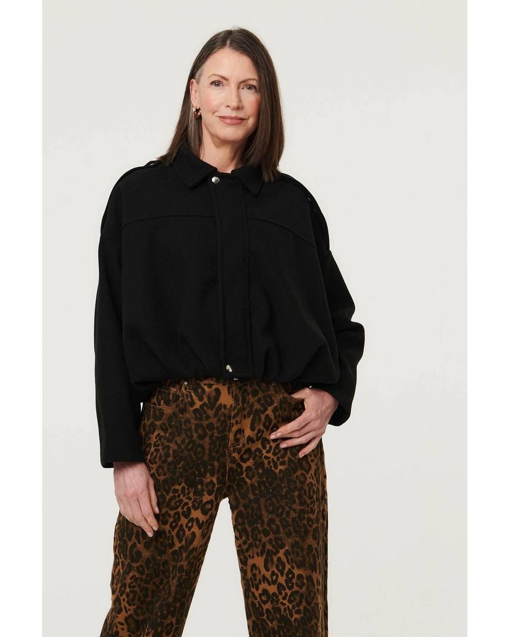 Izabel London Black Faux Suede Ruched Relaxed Bomber Jacket