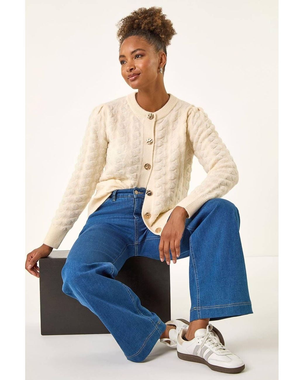 Roman Blue Textured Buttoned Knit Cardigan