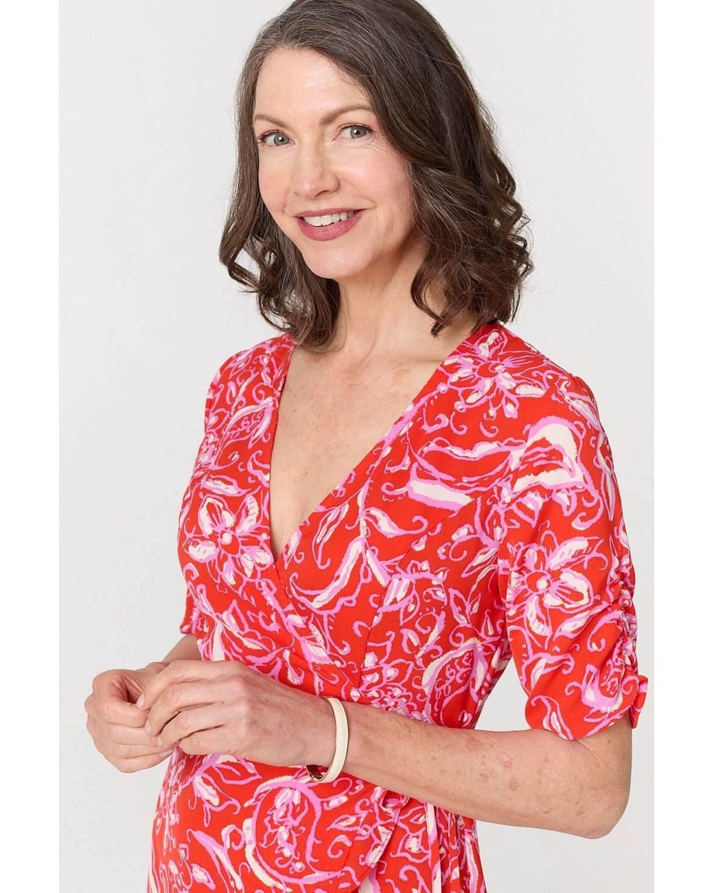 Izabel London Red Printed Frill Wrap Knee Length Dress
