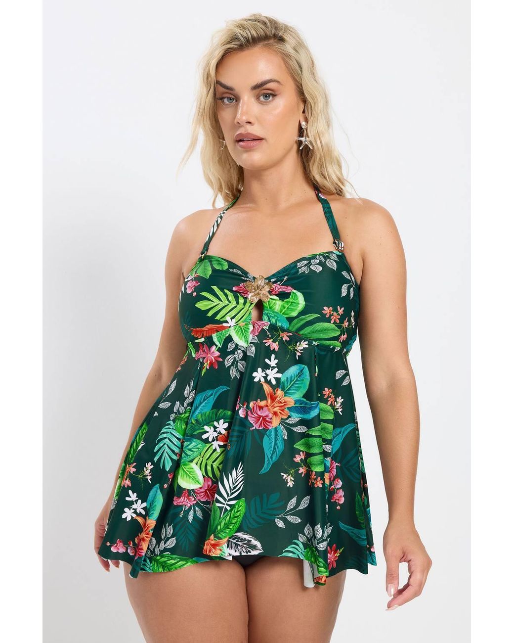Yours Green Tropical Print Tankini Top