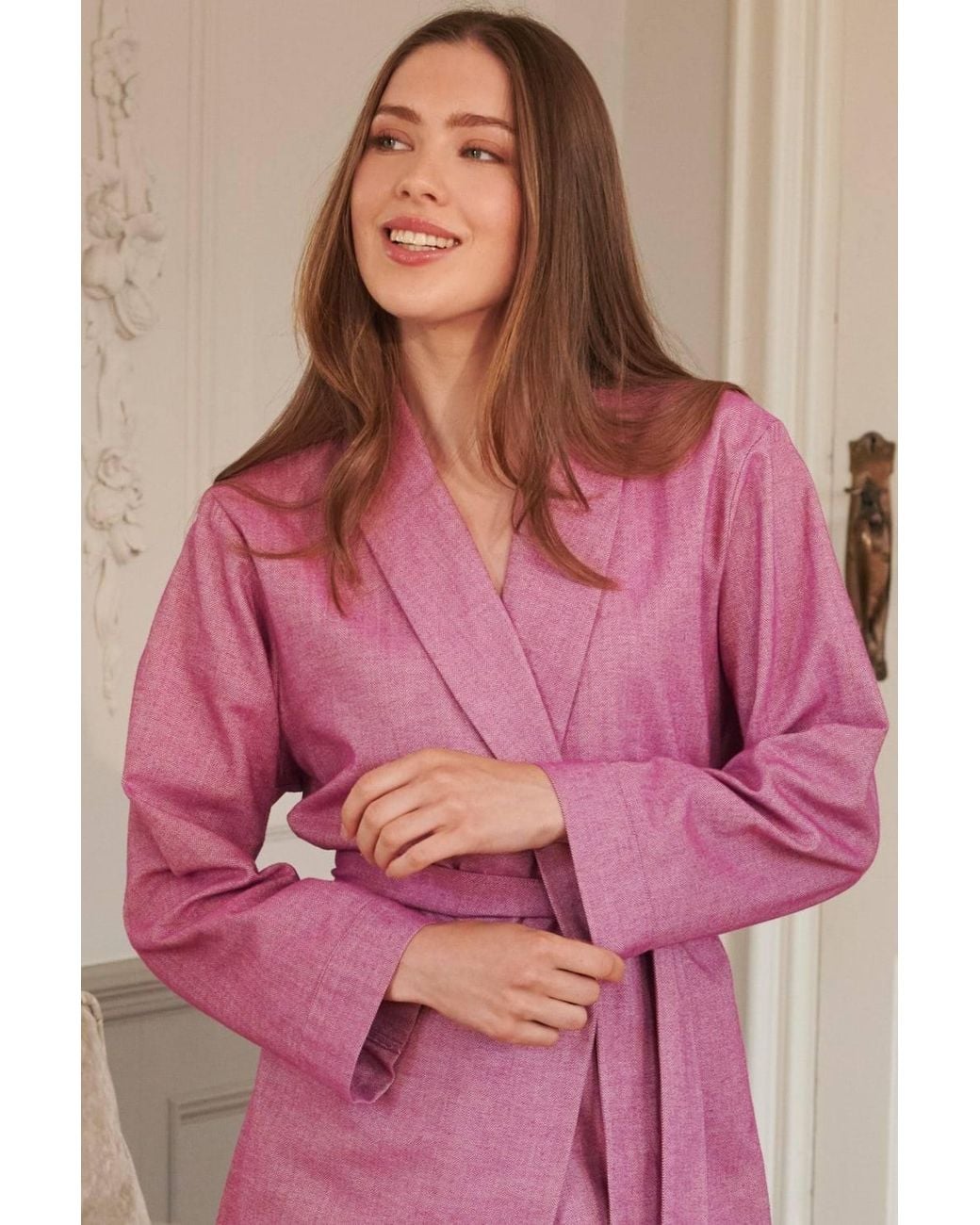 British Boxers Pink Herringbone" Brushed Cotton Dressing Gown