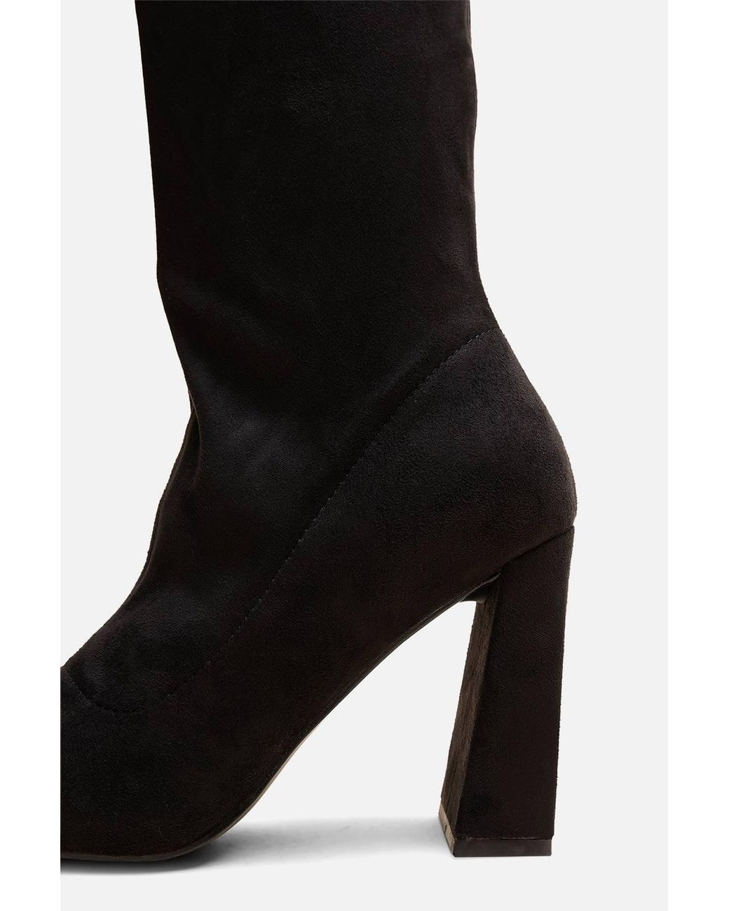 Public Desire Black Audrina Suede Wide Fit Block Heel Knee High Sock Boots