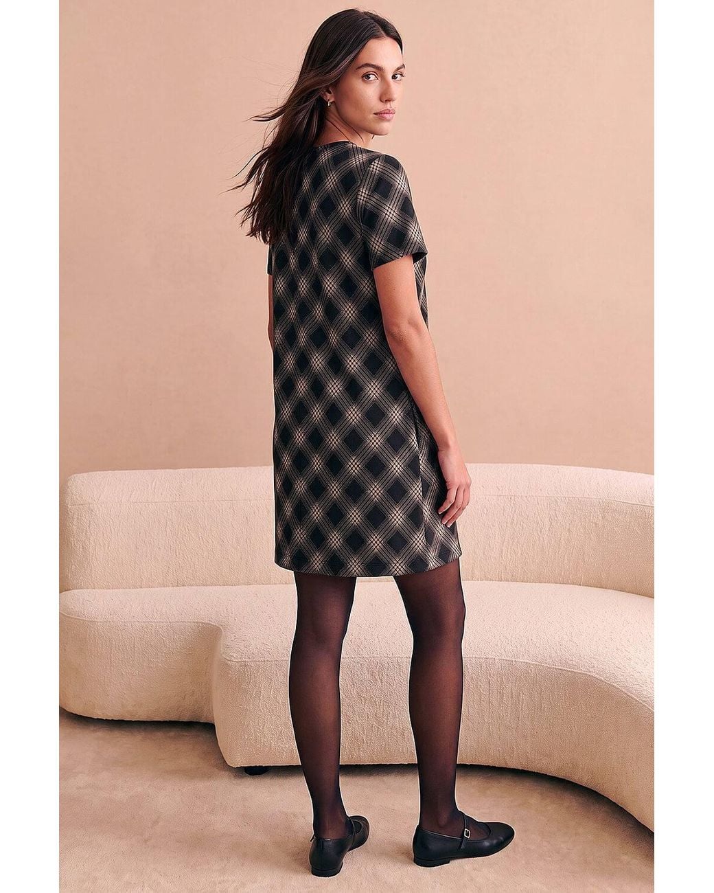 Roman Black Check Print T-Shirt Stretch Dress