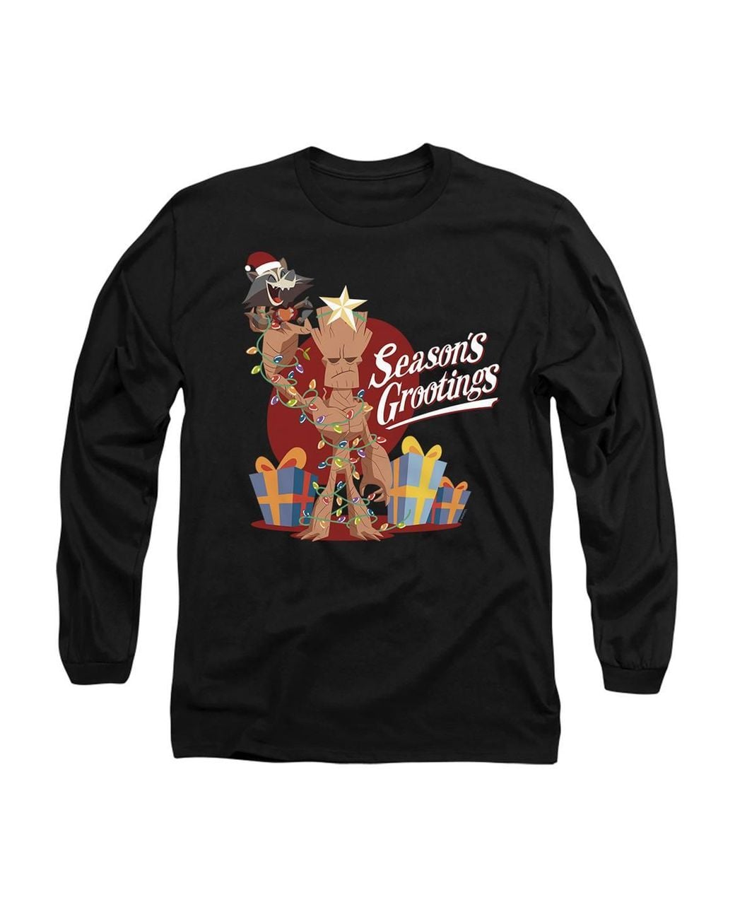 Marvel Black Guardians Of The Galaxy Seasons Grootings Long Sleeve T-Shirt