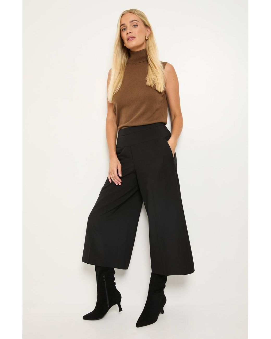 Wallis Black Petite Culotte Side Seam Trouser