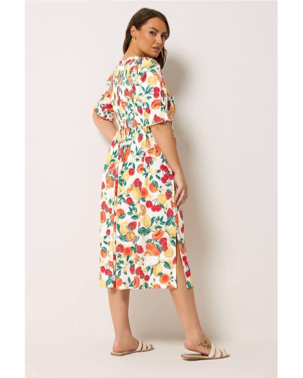 Yours Shirred Fruit Print Dress