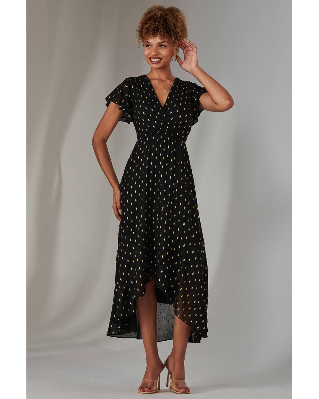 Jolie Moi Black Metallic Spot Textured Chiffon Maxi Dres Dress