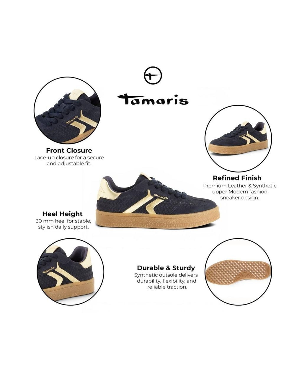 Infinity Leather Black Tamaris Leather Trainers Sneaker Shoes