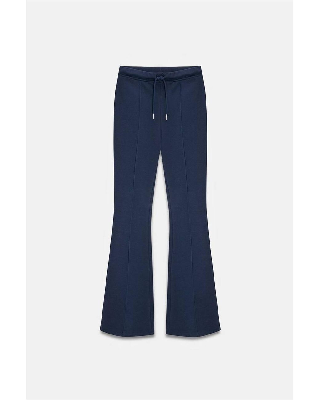 Dilvin Blue Mid-Waist Flare Jersey Pants W/ Drawstring
