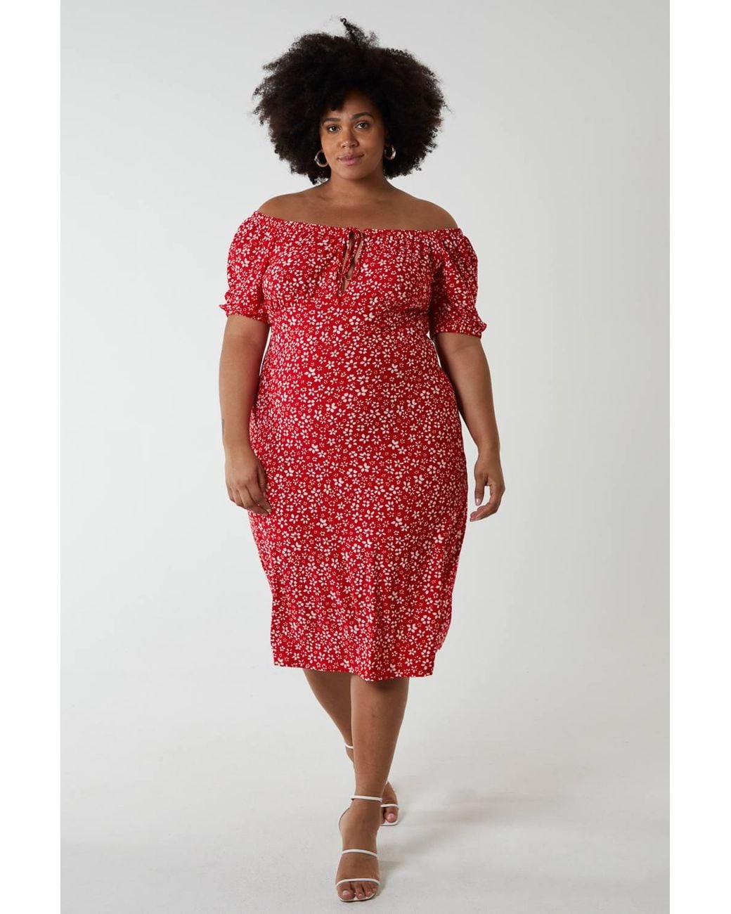 Blue Vanilla Red Curve Milkmaid Stretch Crepe Midi Dress