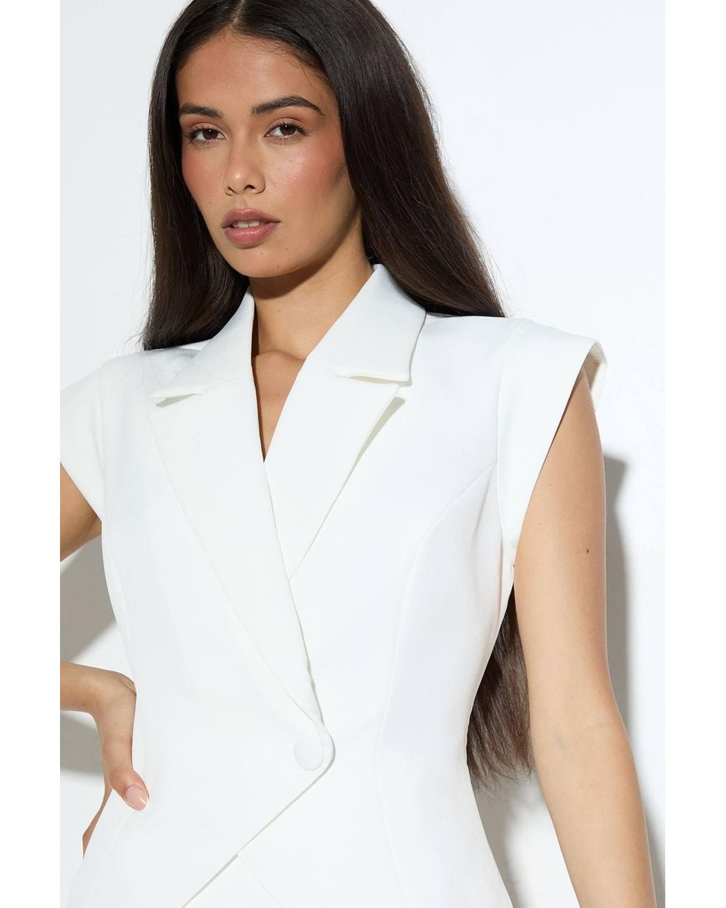 MissPap White Premium Lace Hem Tailored Midi Dress