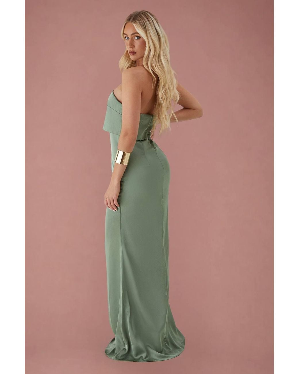 MissPap Green Premium Satin Bandeau Overlay Bridesmaid Dress