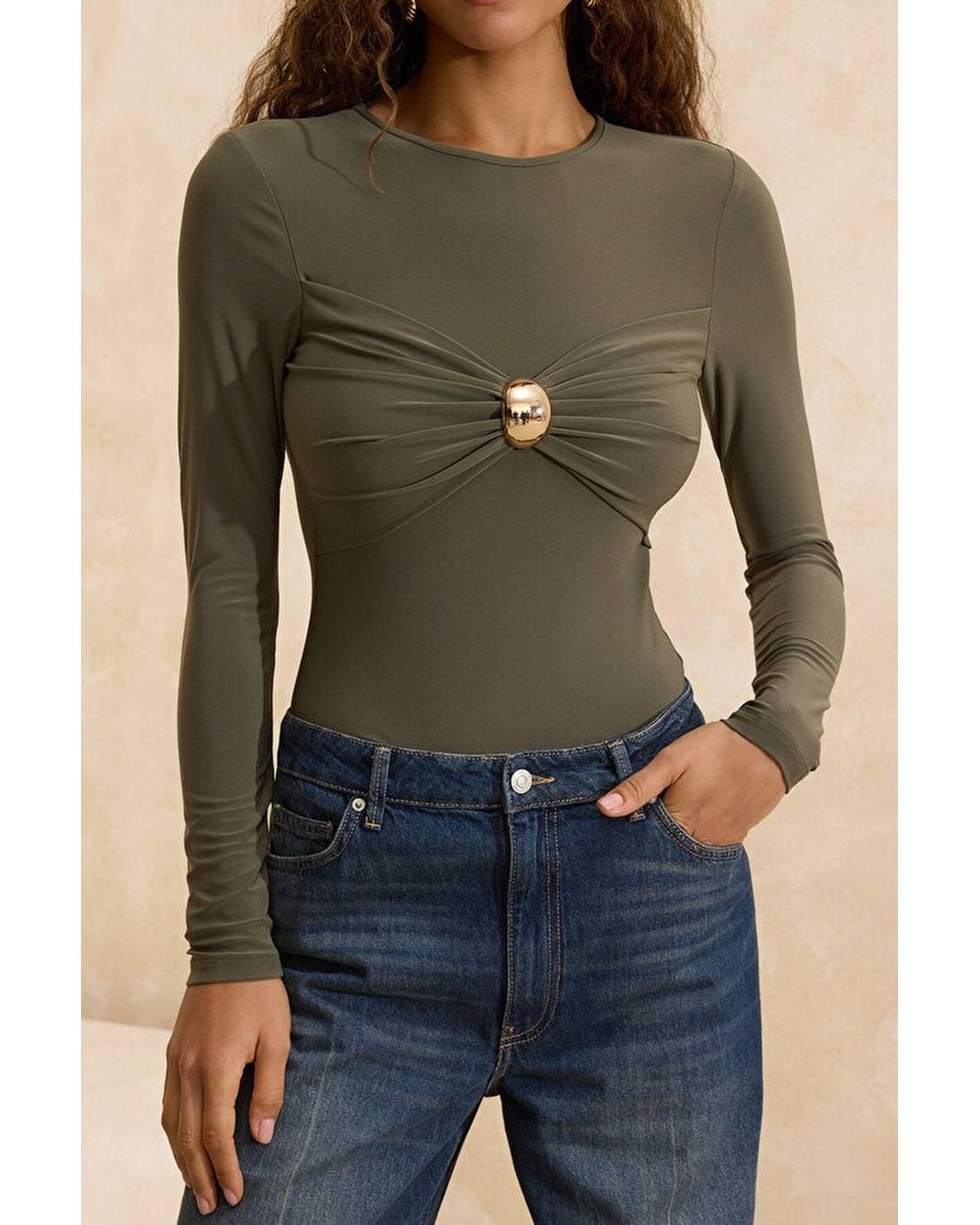 WOVCOR Blue Ruched Front Statement Detail Party Bodysuit