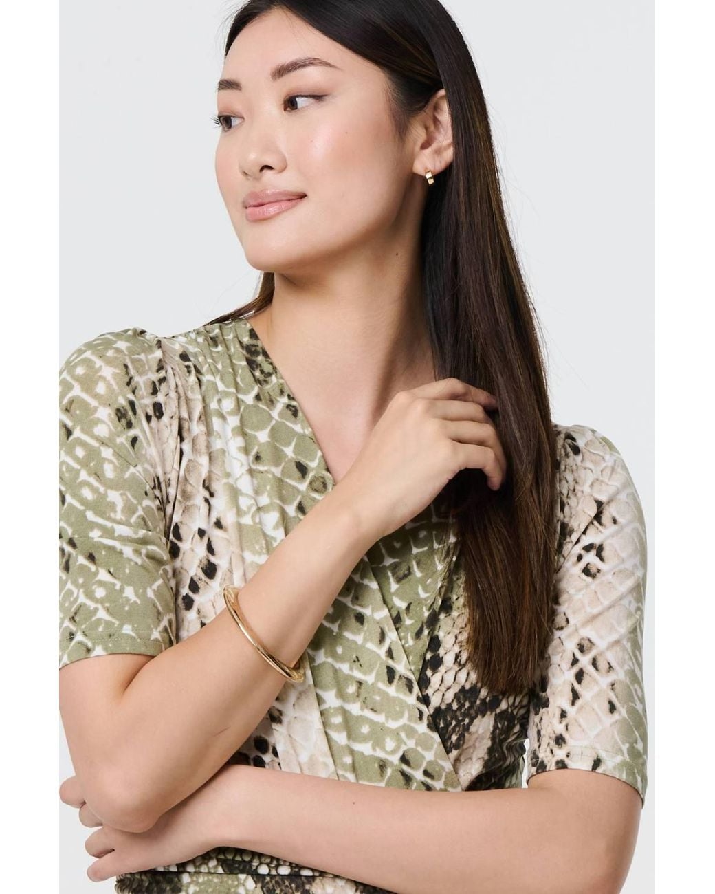 Izabel London Green Snake Print 1/2 Sleeve Jersey Midi Dress