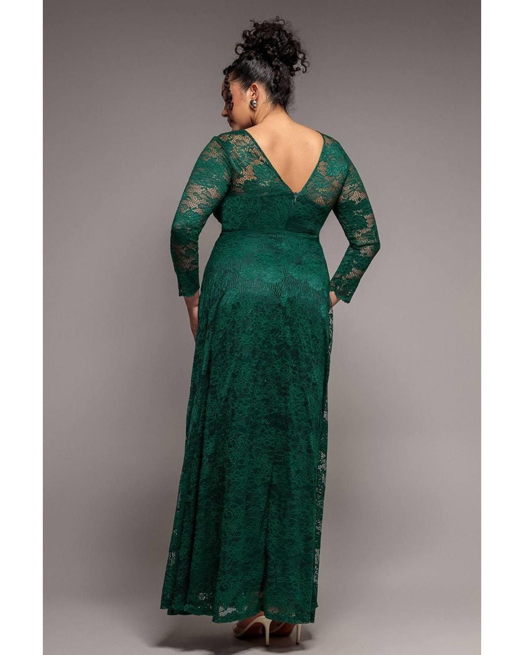 Goddiva Green Scalloped Lace A Line Maxi Dress