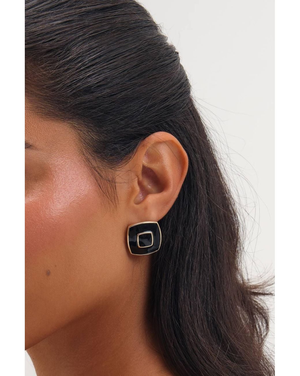 Jon Richard Black Plated & Enamel Square Earrings